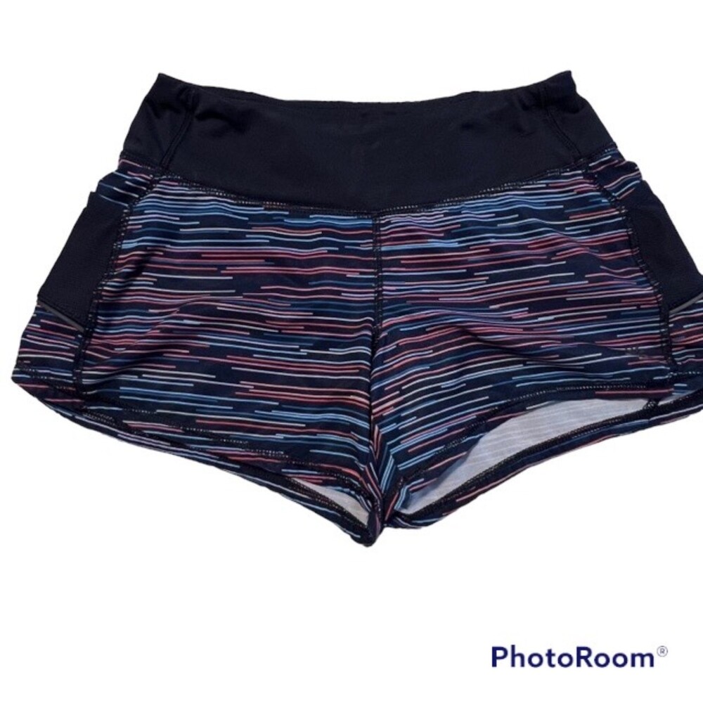 Athleta Jigsaw Ready Set Go 4in Running Shorts Blue Stripe Lined XXS